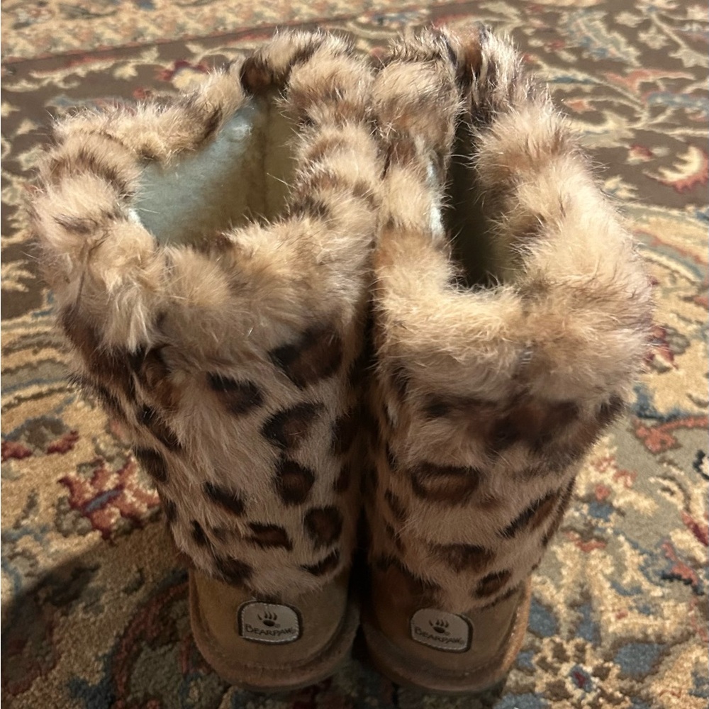 BearPaw Brown Winter Boots Plush Fur Trim Sz 9